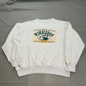 VTG 90 Y2K Wimbledon Tennis‎ Heather Gray Sweatshirt Men L Preppy Golf-4406